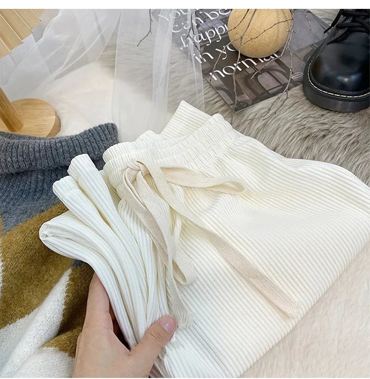 Pantalon à jambes larges pour femmes, haute qualité, Modal, taille élastique, pour écolières BF, plis, cordons de serrage, ceinture Chic pour collège, printemps