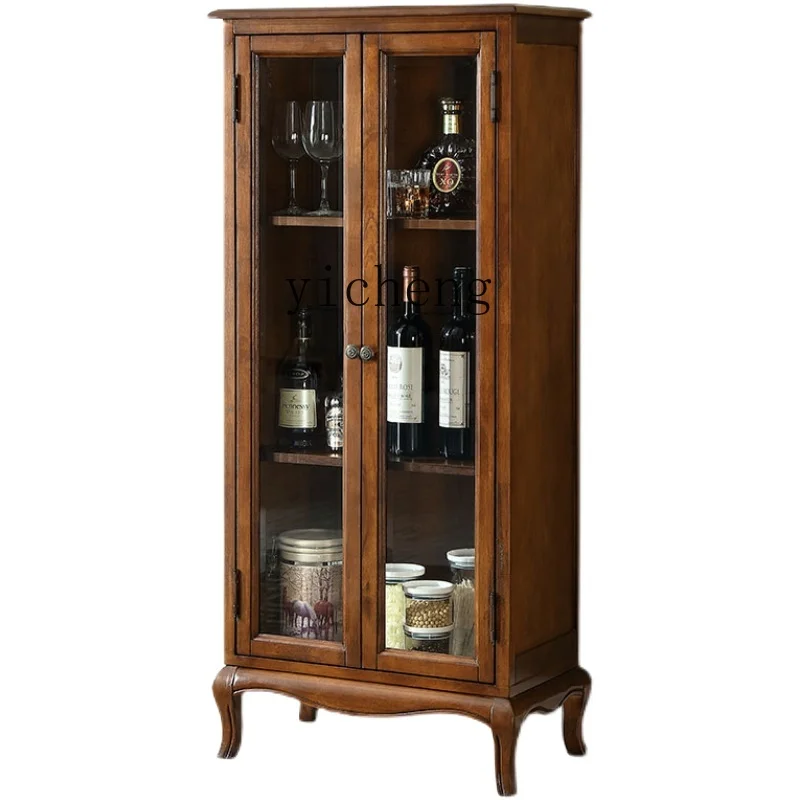 TQH solid wood wine cabinet European style living room wall collection cabinet shelf glass with door display side cabinet