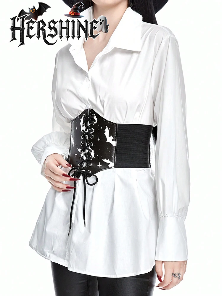 قطعة واحدة من حزام الخصر النسائي المطبوع باللون الأسود مع زخرفة عين الخماسي Y2K على الطراز القوطي الداكن للوصول الأساسي للهالوين