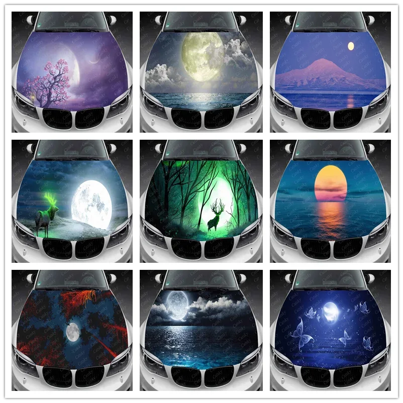 Under the Moonlight Earth -  Moon Hood Vinyl Stickers Wrap Vinyl Film Engine Cover Decals Sticker Car Auto Accessories