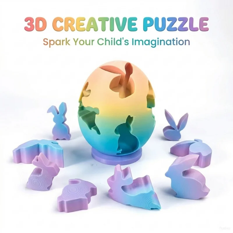 

3D Printed Easter Egg Ornament Cartoon Rabbit Pattern Figurine 2026 Easter Party Gift for Kids Family Friends novidades 2026
