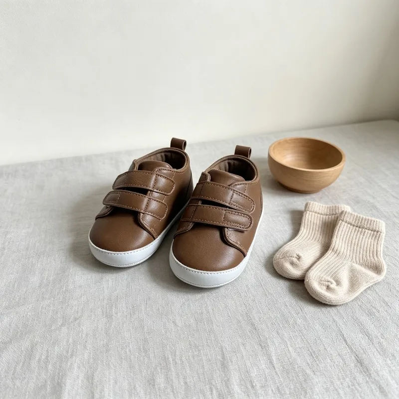 Baby Boys Girls Shoes Infant Toddler First Walkers Soft Leather Anti-slip Sneakers Double Hook and Loop Newborn Crib Shoes 3-6