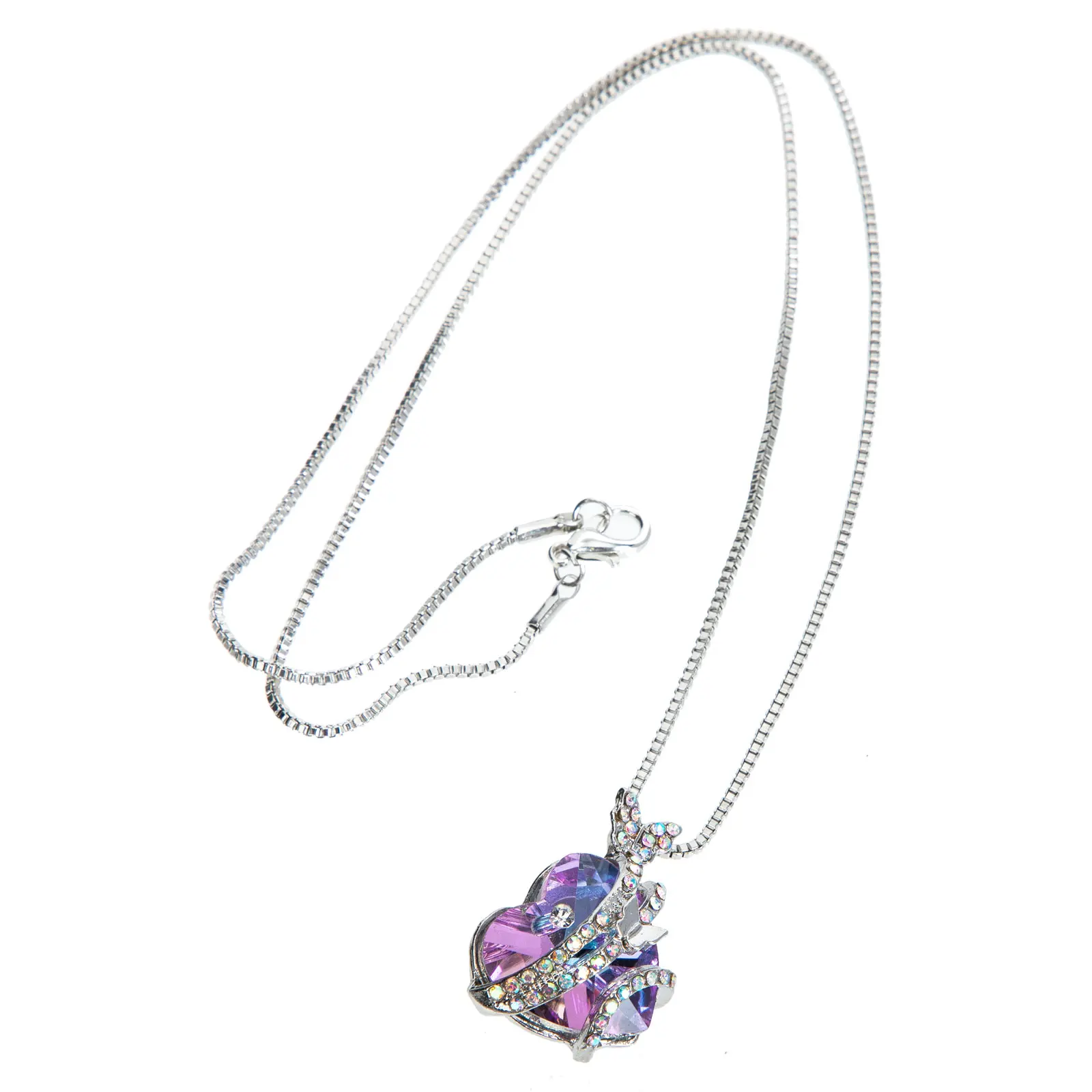 

Heart Shaped Crystal Necklace For Girls Butterfly Charm Elegance Chain Jewelry Party Dance Bar Accessory Fashionable Rhinestone