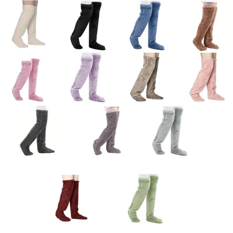 Womens Over Knee Highs Fuzzy Socks Soft Warm Thigh High Stockings Cosy Slipper