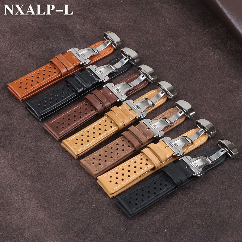 تنفس جلد البقر حزام ساعة اليد 18 مللي متر 20 مللي متر 22 مللي متر ماتي و النفط الشمع الفرقة فراشة مشبك الرجال النساء العالمي سوار إكسسوارات