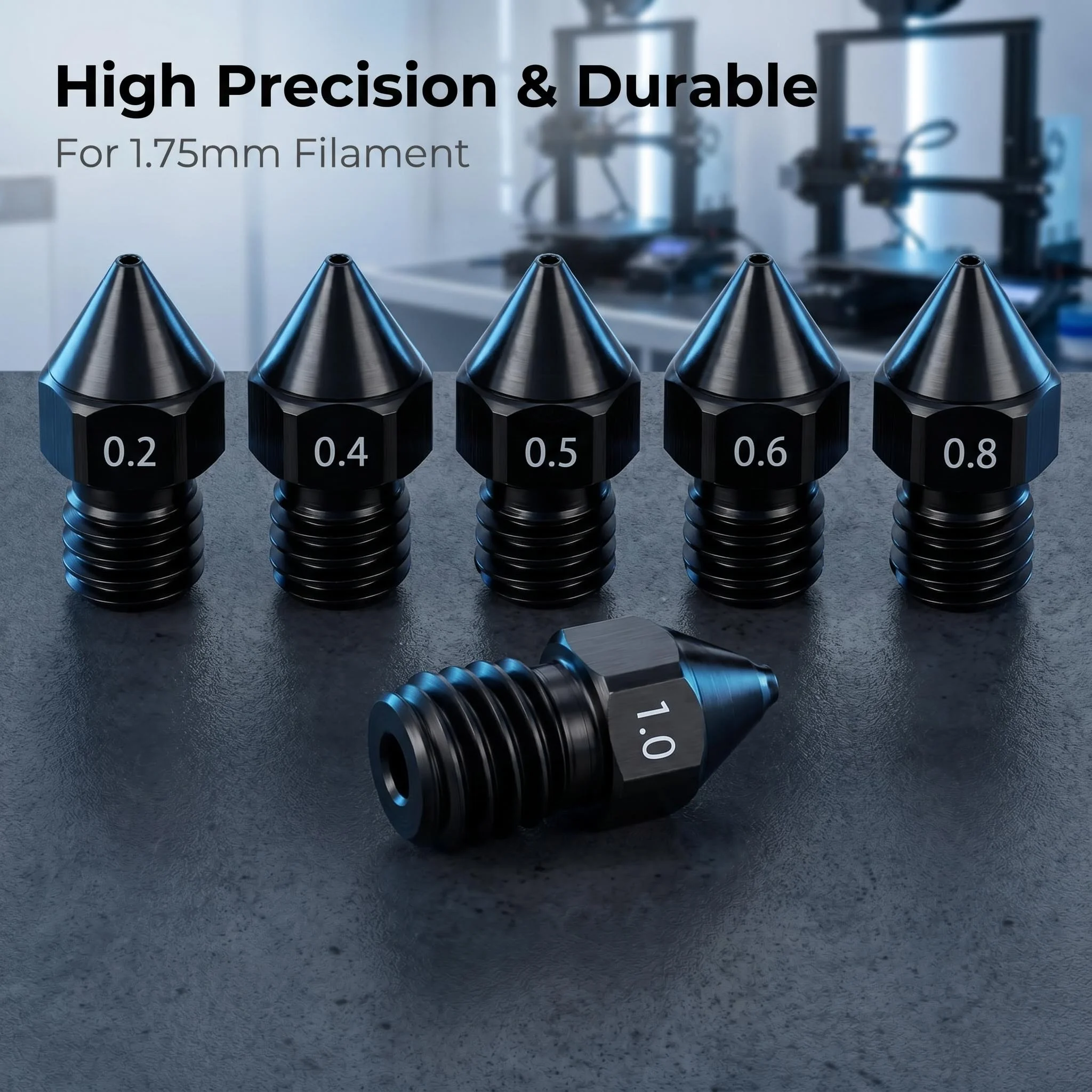 2/5/10PCS MK8 Hardened Steel Nozzles 0.2 0.4 0.5 0.6 0.8 1.0mm M6 Thread 1.75MM Filament for 3D Printers Hotend CR10 Ender3