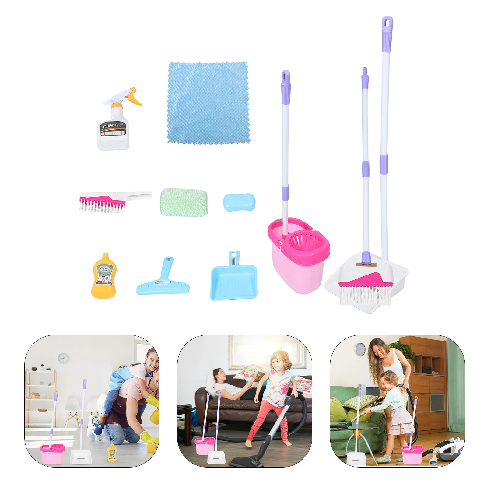 1Set Pretend Play Cleaning Tools Set Small Broom Dustpan Realistic Role Play Household Chores Motor Skills Development