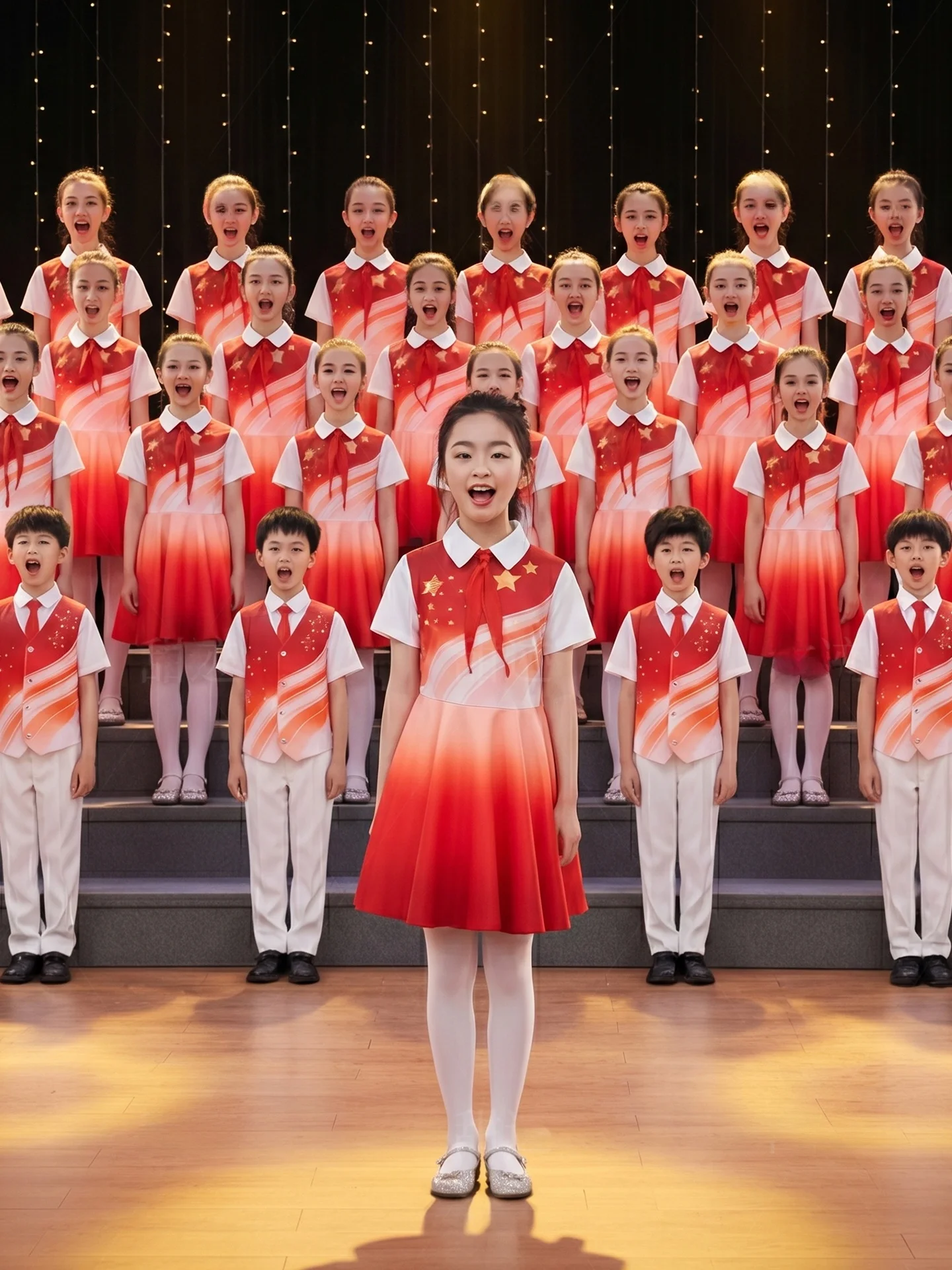 

Red Performance Outfit National Love Chorus Recitation Children's Day Primary Middle High School Girls Speech Competition Cos...