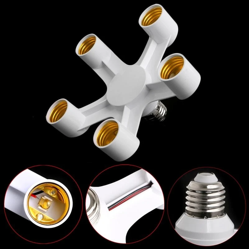 5 In 1 E27 To E27 Base Socket Splitter LED Light Lamp Bulb Adapter Holder high quality