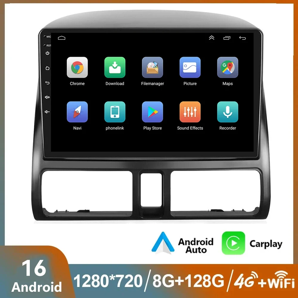 

2-DIN мультимедийный видеоплеер для автомобиля с поддержкой 4G+WIFI, Android 16, для Honda CR-V CRV 2 2001-2004, 2005, 2006, с Carplay, GPS, BT, 2-DIN DVD.