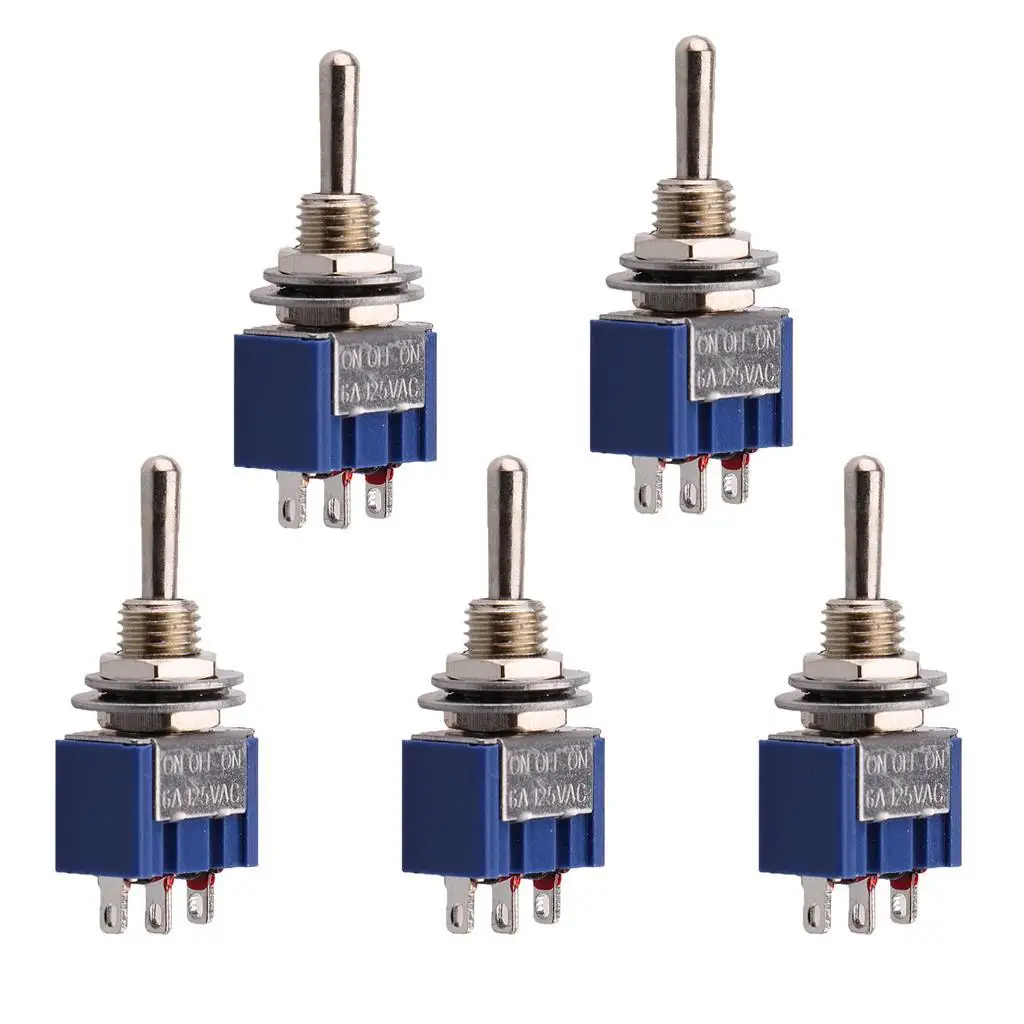 5Pcs 3 Terminals On/Off Mini Small Toggle Switch Round Handle Blue