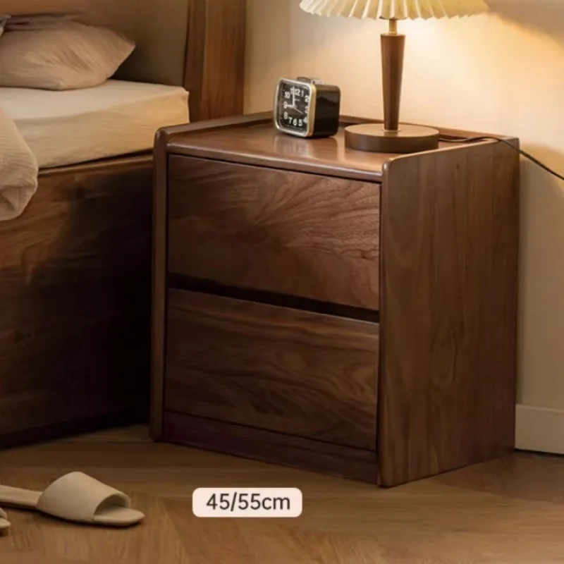 Euler Furniture Solid Wood Bedside Table Nordic Bedroom Walnut With Lock Bedside Table With Socket Drawer Locker