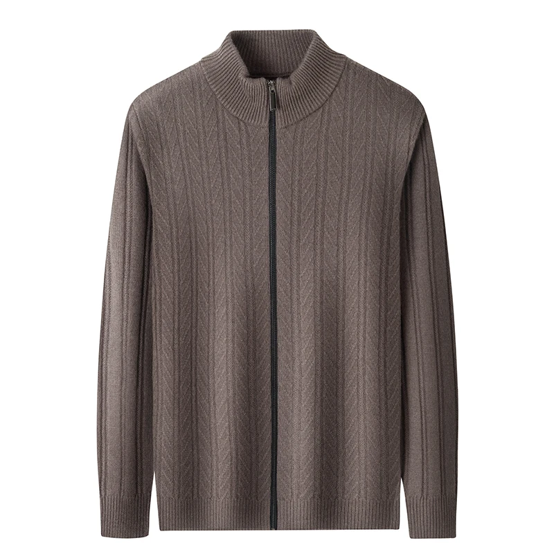 100% แกะขนสัตว์เสื้อสเวตเตอร์ถัก 2025 ผู้ชายฤดูหนาวอินเทรนด์หนาซิปเสื้อแฟชั่นผ้าขนสัตว์ชนิดหนึ่งเสื้อถักอบอุ่นแขนยาว