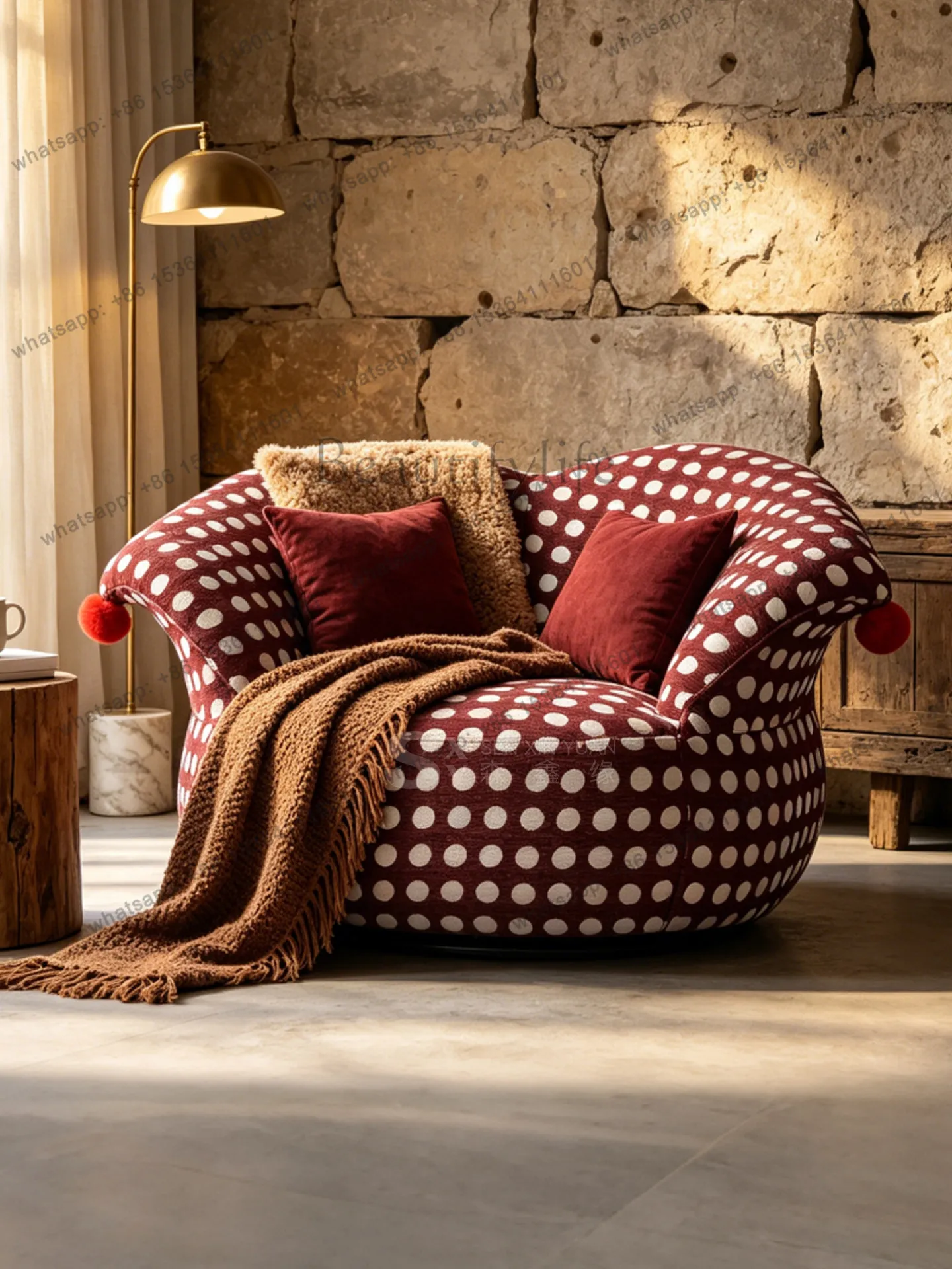 Single sofa chair retro wind polka dot casual rotating bedroom home lazy chair