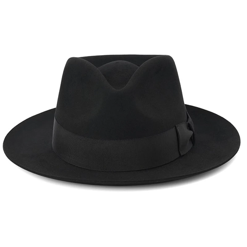Big Head Men's Vintage Style 100% Wool Fedora Hat , Black Brown Grey Coffee Blue Color 6cm Brim Party Dress Classic Felt Hat