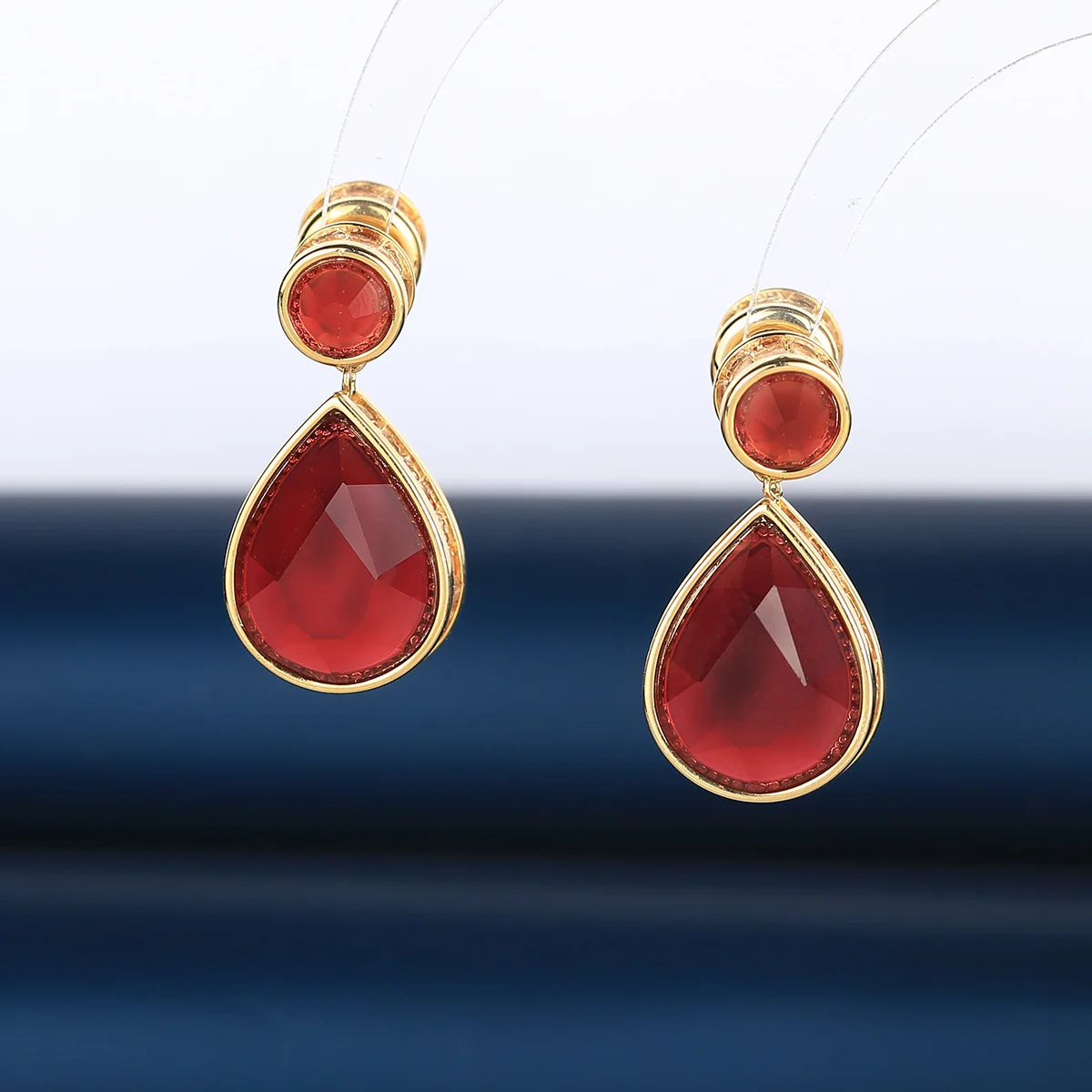 

925 Silver Needle Luxury Vintage Red Gemstone Teardrop Drop Earrings, Elegant Party Wedding Jewelry Gift for Women