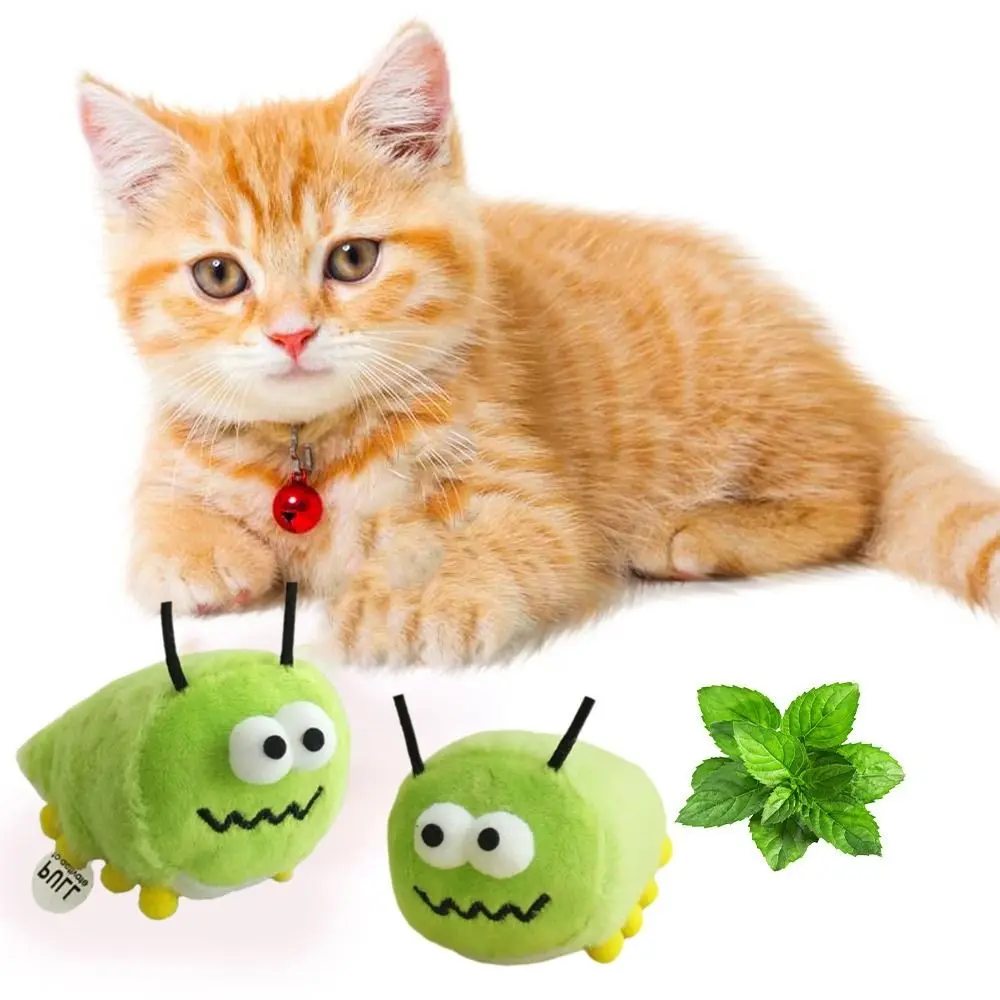 

2Pcs Funny Soft Cat Worms Mint Toys Bite-Resistant Teething Cat Plush Toys Chewing Interactive Cat Sound Toys Indoor