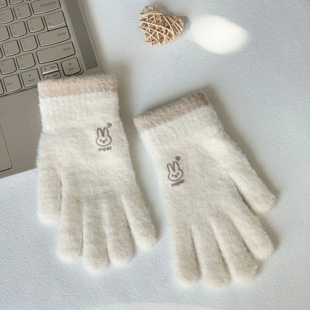 Cute Thickened Knitted Gloves Elastic Full Finger Winter Gloves Windproof Soft Fleece Lined Gloves for Women