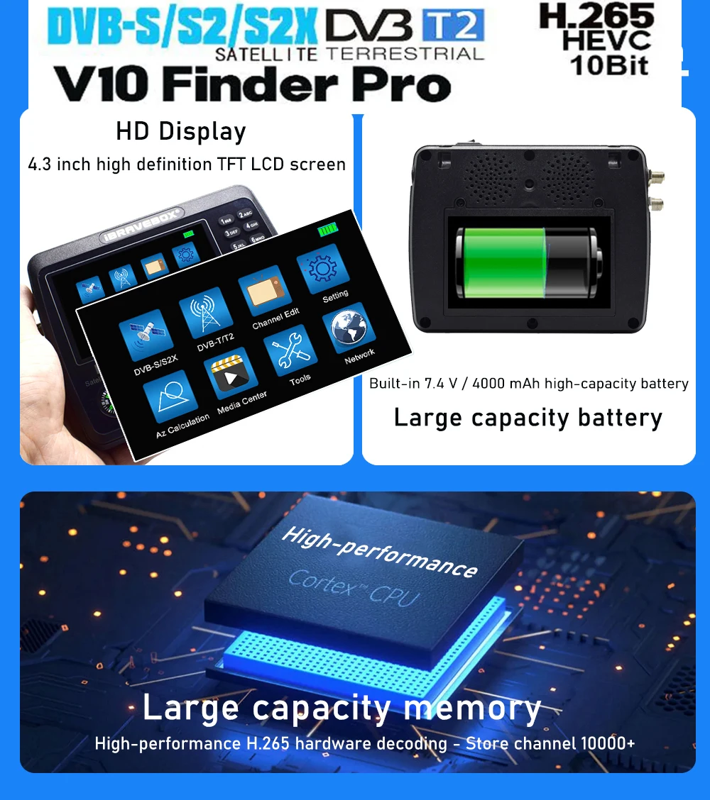 IBRAVEBOX V10 مكتشف برو HEVC الأقمار الصناعية مكتشف متر DVB-S2X S2 DVB-T2 H.265 مقابل satlink ST-5150 ws-6980 V8 Finder2 برو