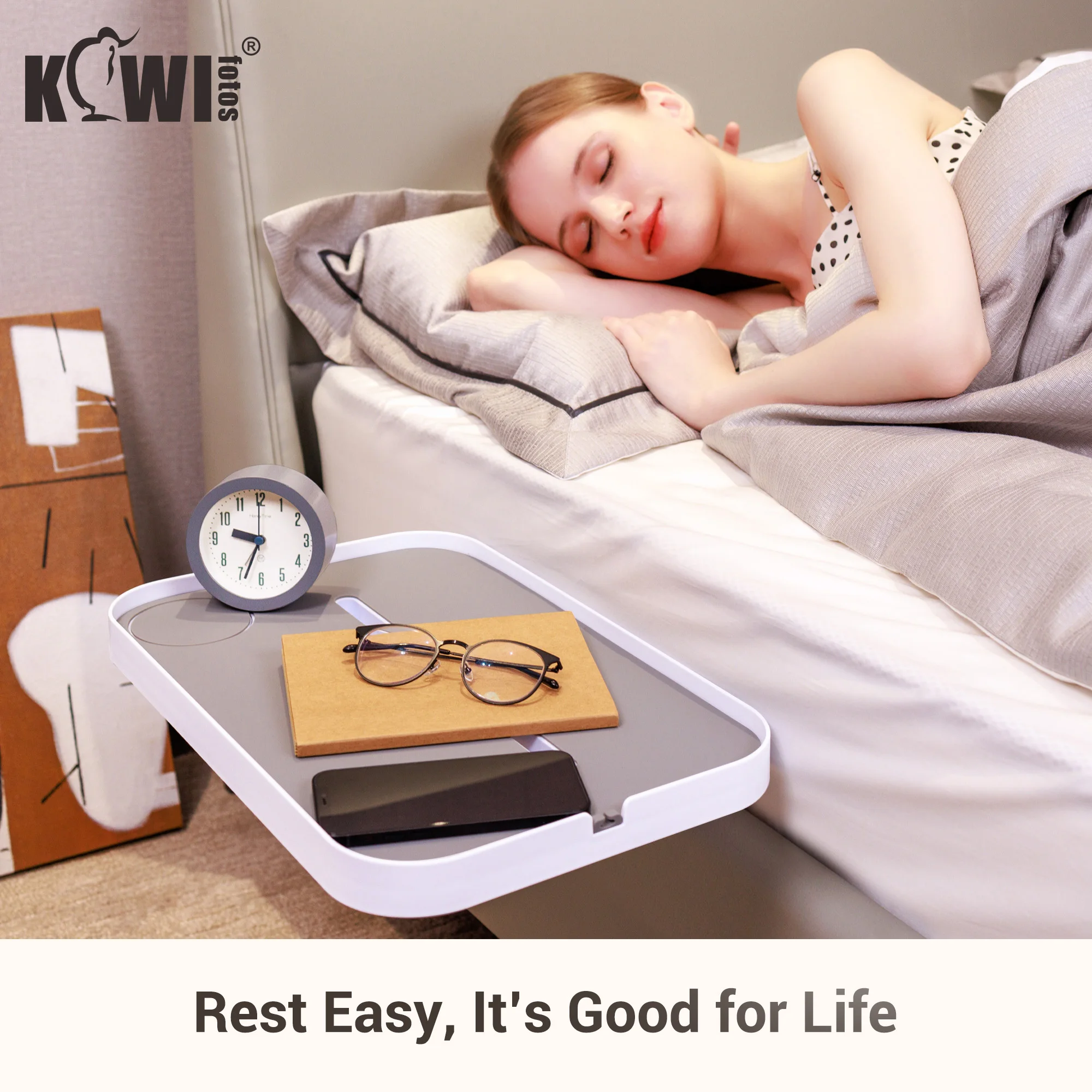 Prateleira de cabeceira portátil para cama, Metal Nightstand, bandeja para plataforma, suporte de copo, organizador de cabo