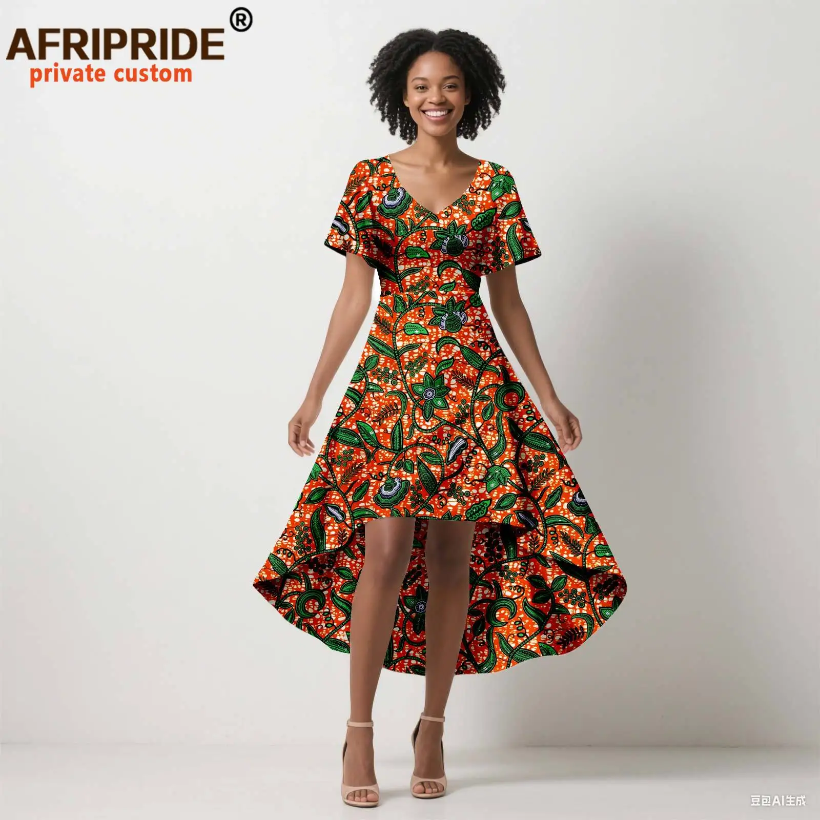 African Dresses for Women Short Sleeve V-neck High Waist Print Elegant Party Dress Ankara Attire Traditional Outfits 2525108