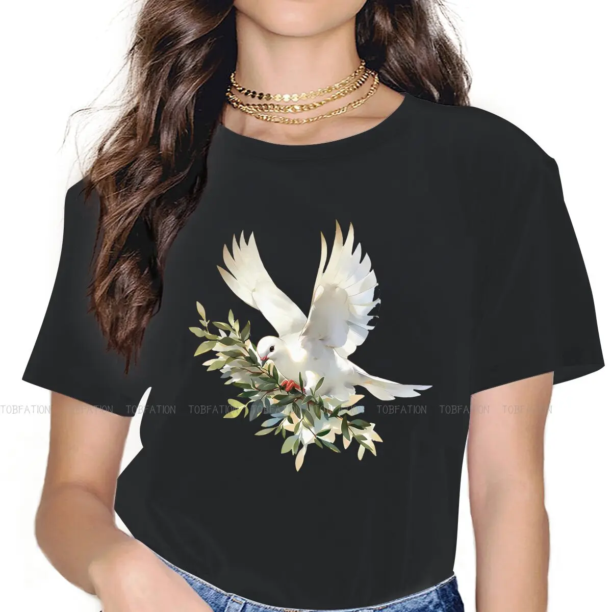 

Watercolor O Collar TShirt Peace Dove Fabric Classic T Shirt Woman Tops Individuality Big Sale