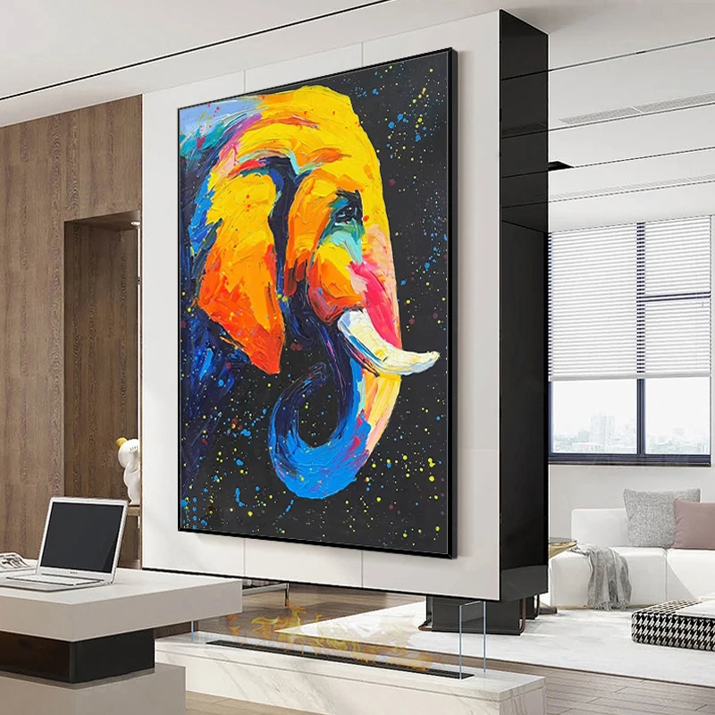 

Mintura, картина маслом слона ручной работы на холсте, современный абстрактный постер с животными, настенная картина, декор детской комнаты, украшение дома