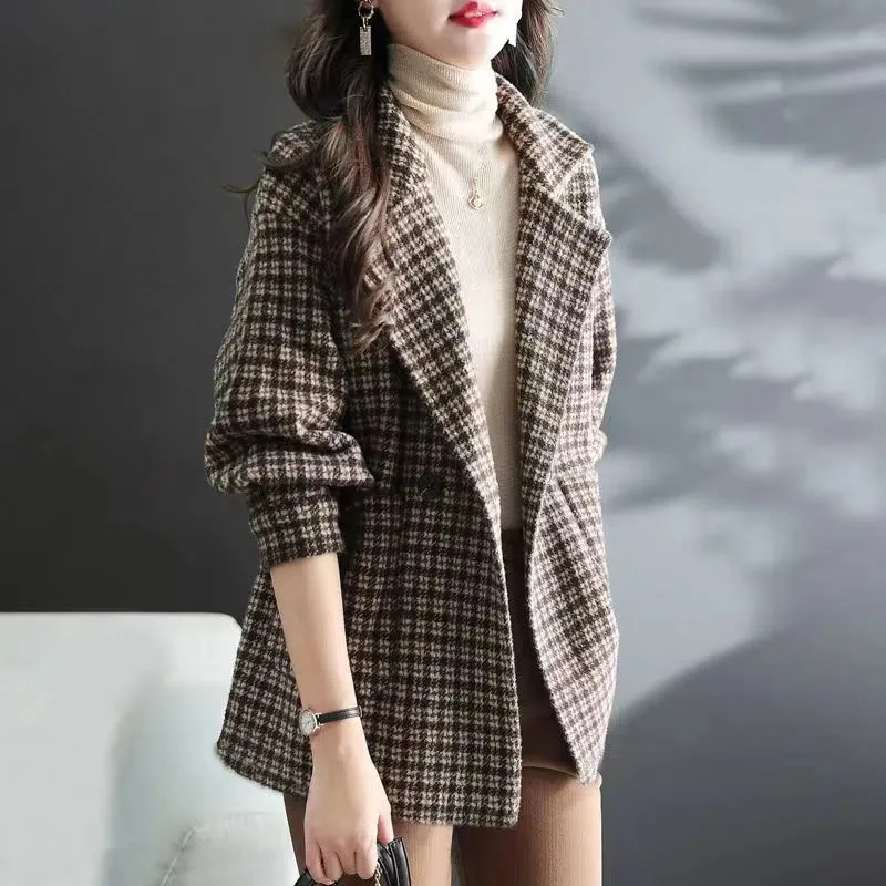 Cappotto di lana da donna di alta qualità top 2022 primavera autunno nuovo coreano elegante giacca di lana da donna moda Plaid capispalla