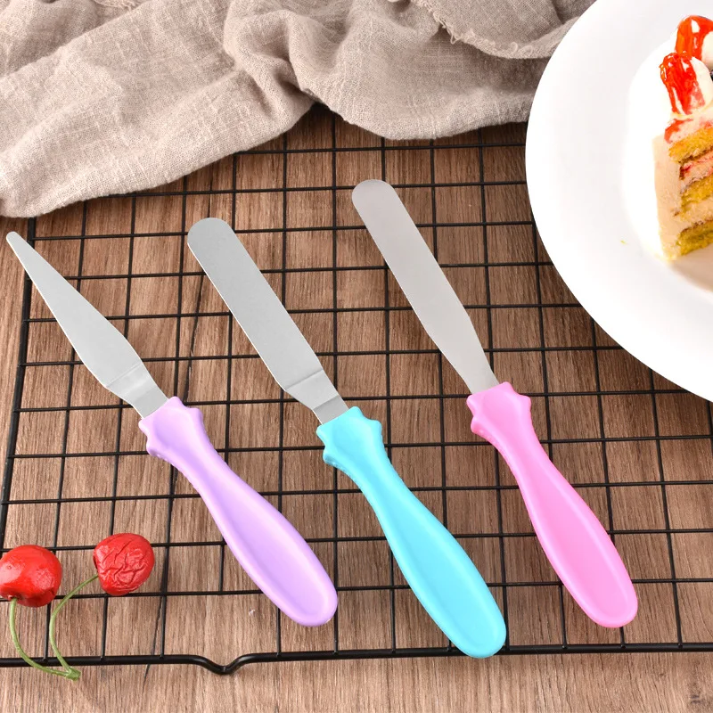 3pcs/set Cake Offset Spatula Stainless Steel Icing Spatula with PP Plastic Handle Cake Decorating Frosting Spatula Baking Tools