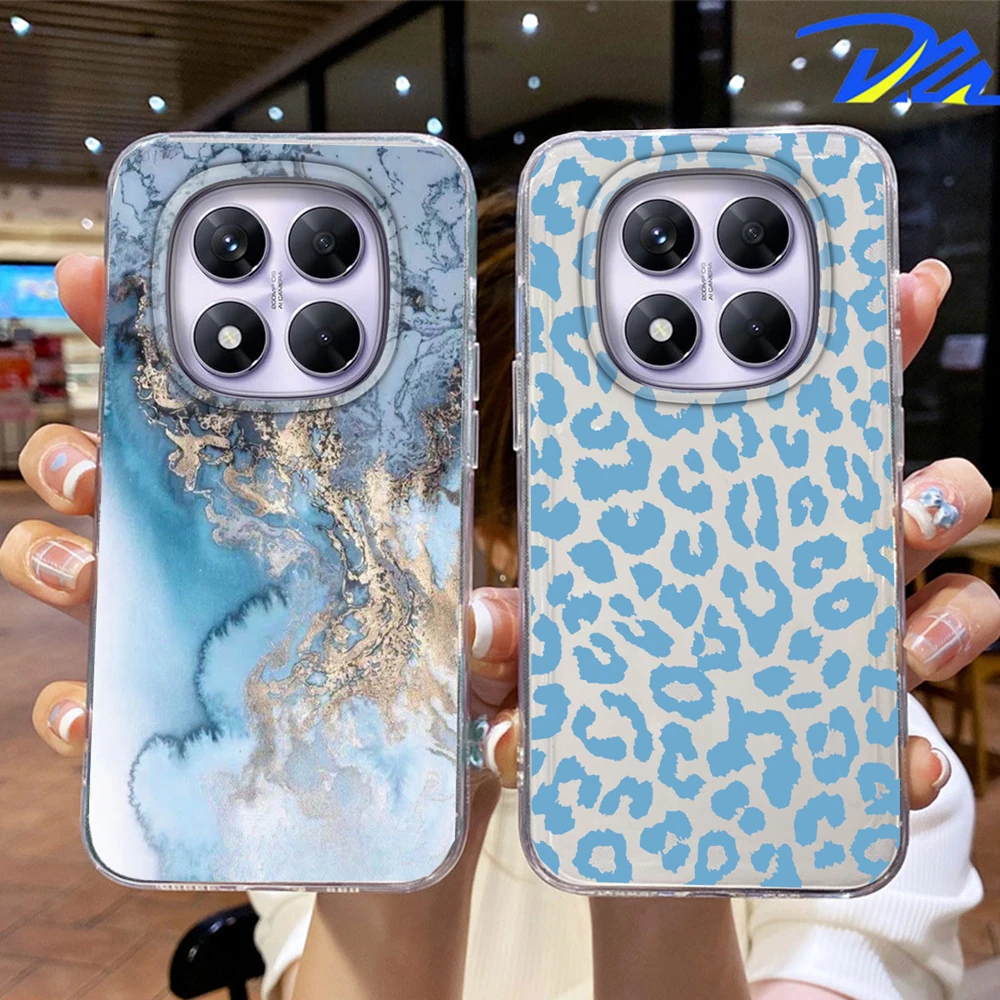 

Blue Leopard Print Artistic Marble Phone Case For Xiaomi Redmi Note 15 Pro 5G Transparent Clear For Redmi 15C 15 4G Soft Cover