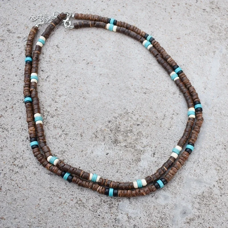 Vintage Coconut Shell Turquoise Beads Chains Necklaces for Women Men's Surfing Choker Luxury Holiday Jewelry Collares