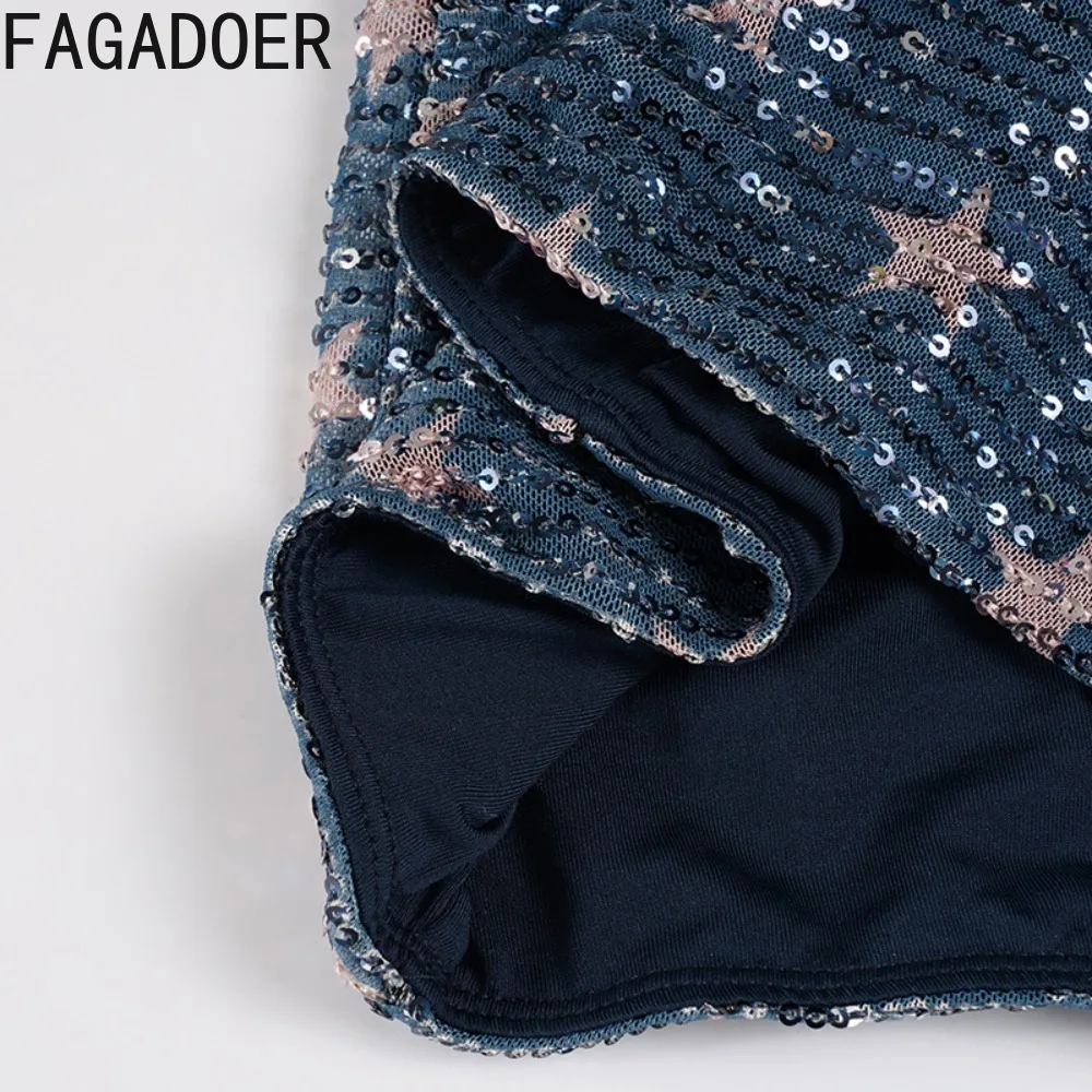 FAGADOER Y2k модные облегающие шорты в стиле пэчворк с блестками для женщин, блестящие шорты с принтом пентаграммы, женские уличные брюки, новинка 2023 г.