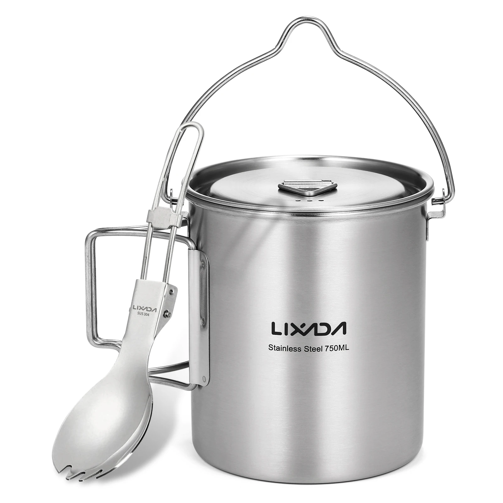 Lixada 750 ml Becher für den Außenbereich, Edelstahl, Wasserbecher mit faltbaren Griffen und Deckel für Camping, Wandern, Rucksackreisen