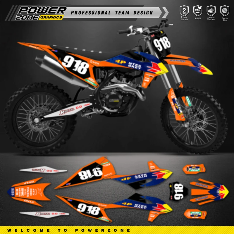 PowerZone Custom Team Graphics Backgrounds Decals Stickers Kit For KTM SX SXF MX 2019-2022 EXC XCW Enduro 20-23 125 to 500cc 24