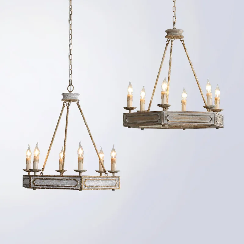 

Cross-border exclusive for American country hair style pastoral retro old wood chandelier living room dining room bedroom