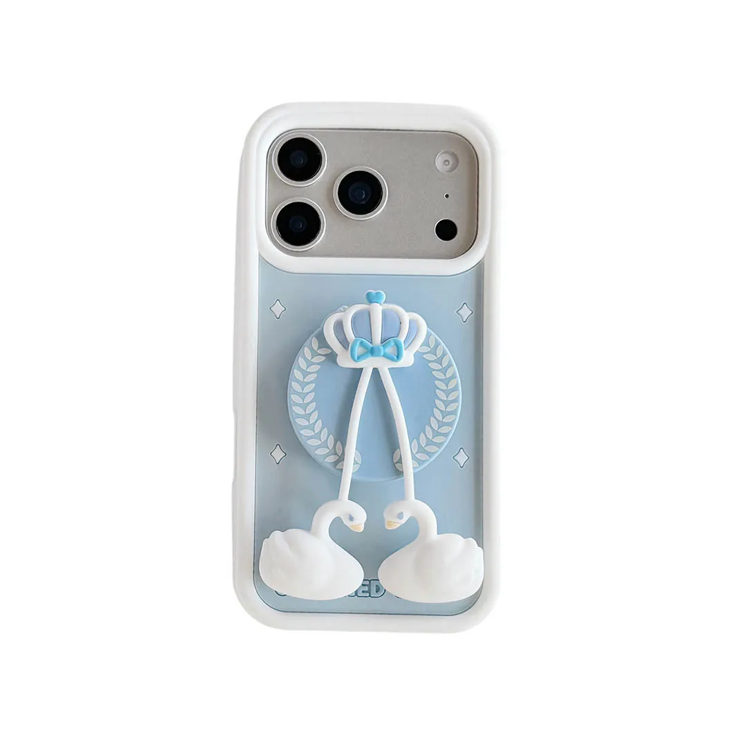 Phone Case with Stand Elegant Blue Cute Decorative Pendant Design Durable Protective Cover  for iPhone 17pro max 17pro 17 16 15