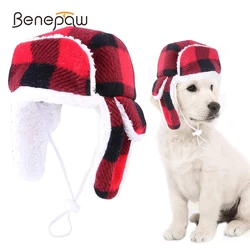 Benepaw Durable Warm Dog Hats With Earmuffs Winter Cozy Adjustable Strap Pet Trapper Hat For Small Medium Dogs Walking Traveling