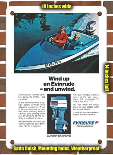 METAL SIGN - 1973 Win Up an Evinrude and Unwind - 10x14 Inches