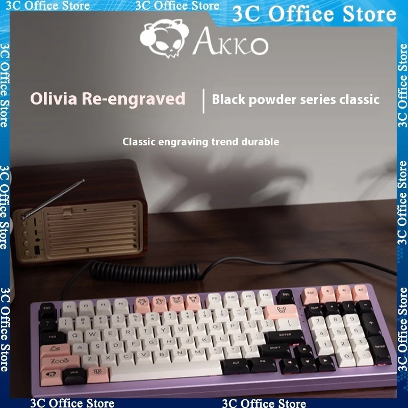 Akko MDA High Speed Mechanical Keyboard and Keycap Complete Set Panda Olivia North Carolina Blue Neon Customization