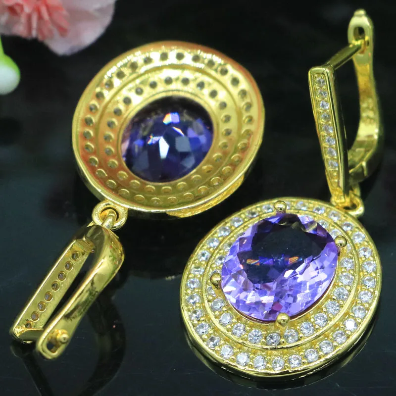 Buy 3 Get 1 Free 38x18mm Gorgeous 8.5g Color Changing Alexandrite Topaz CZ Females Dating Eye Catching 14K Gold Silver Earrings