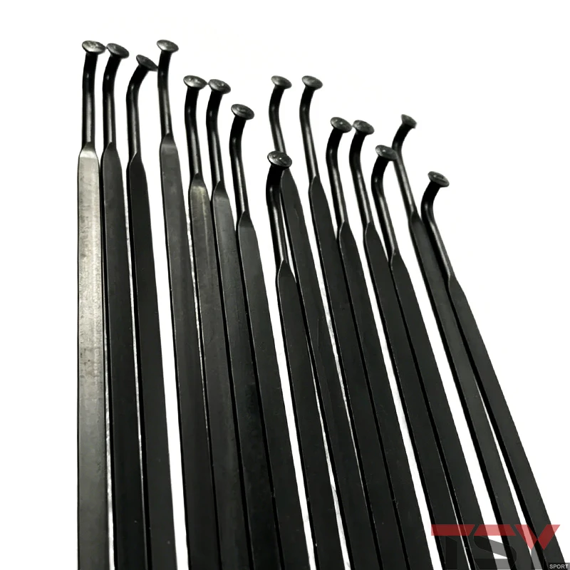 20 Stück Aero MTB J-Bend Flachspeichen 14G Schwarze Stahlspeichen 700C Rennrad-Speichen 185-290mm Flachspeichen+Messingnippel – Detail 3