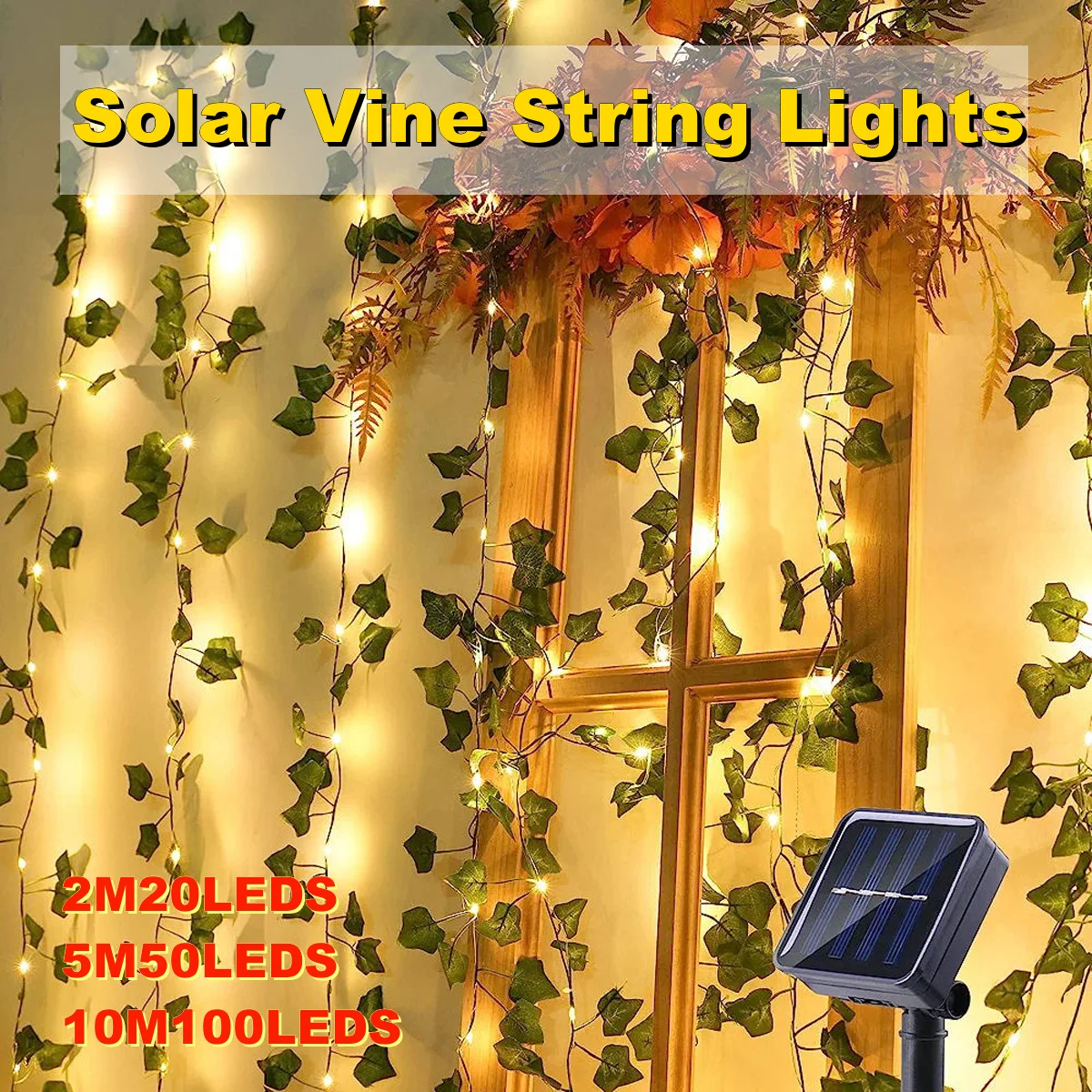 

20/50/100LED Solar Vine String Lights Outdoor Waterproof Artificial Ivy Leaves Decor Fairy Lights for Christmas Garden Wedding