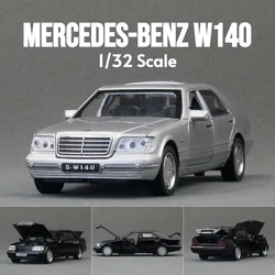 Mercedes-benz W140 modelo de coche de juguete clásico, aleación fundida a presión, sonido y luz en miniatura, Colección 1:32, regalo para niño y niña, 1/32