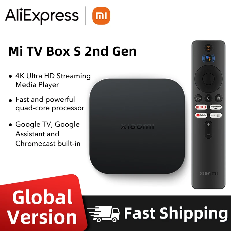 شحن سريع الإصدار العالمي Xiaomi Mi TV Box S 2nd Gen 4K Ultra HD BT5.2 2GB 8GB Google TV Google Assistant Smart TV Box #1
