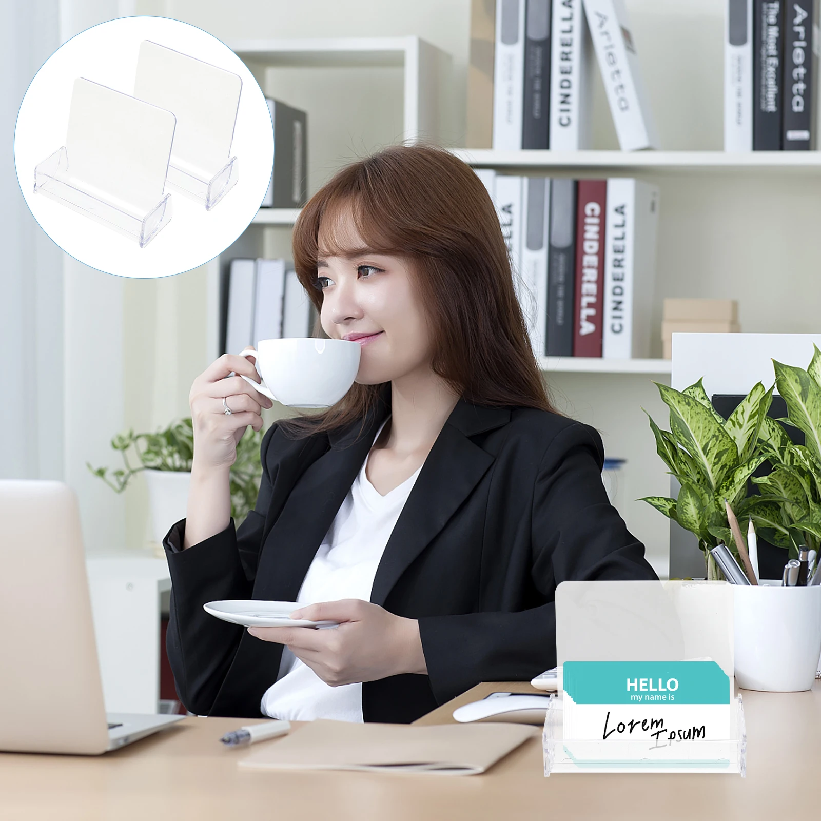 

2pcs Business Card Holder Plastic Transparent Desktop Stand For Office Name Cards Storage Container Organizer Display Box