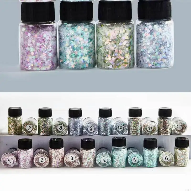 C1Fe hình hỗn hợp sequins uv gel đánh bóng bột lấp lánh tự làm bùa long lanh long lanh