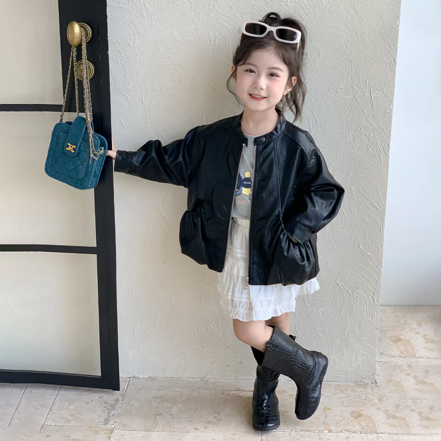 

Girls Leather Jacket 2025 New Foreign Style Baby Girl Autumn Jacket Children's Spring and Autumn Girls Autumn Top