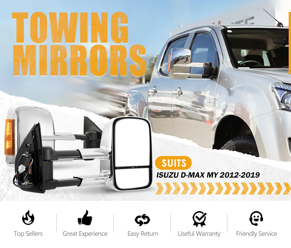 Pair Silvery Truck Car Extendable Towing Mirrors For Isuzu D-MAX 2012-2019