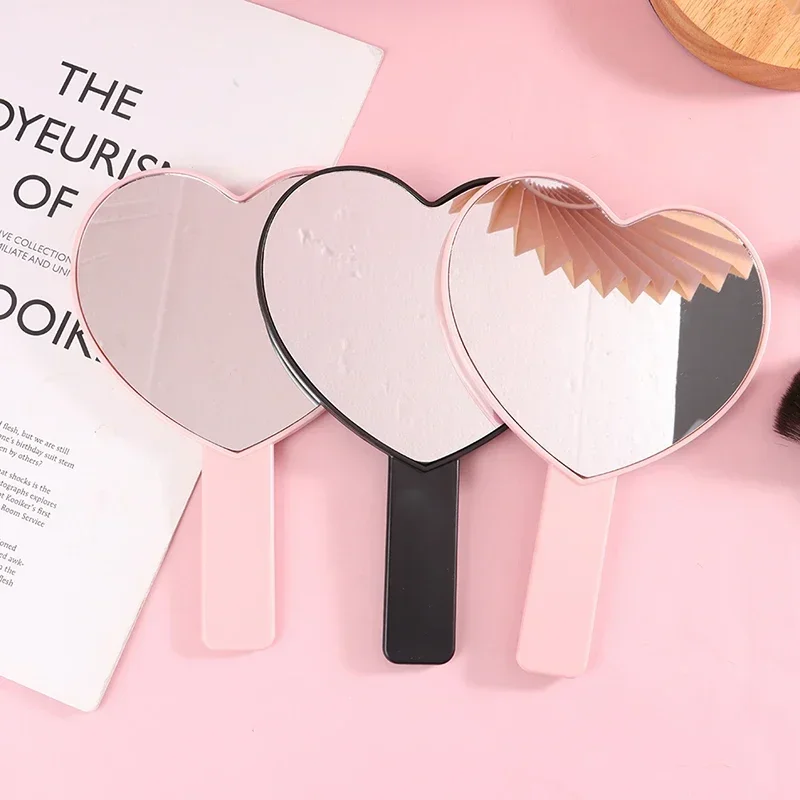 Pink High Definition Handheld Heart-shaped Eyelash Mirror Eyelash Inspection Mirror Makeup Gadget Vanity Mirror for Girl Gifts