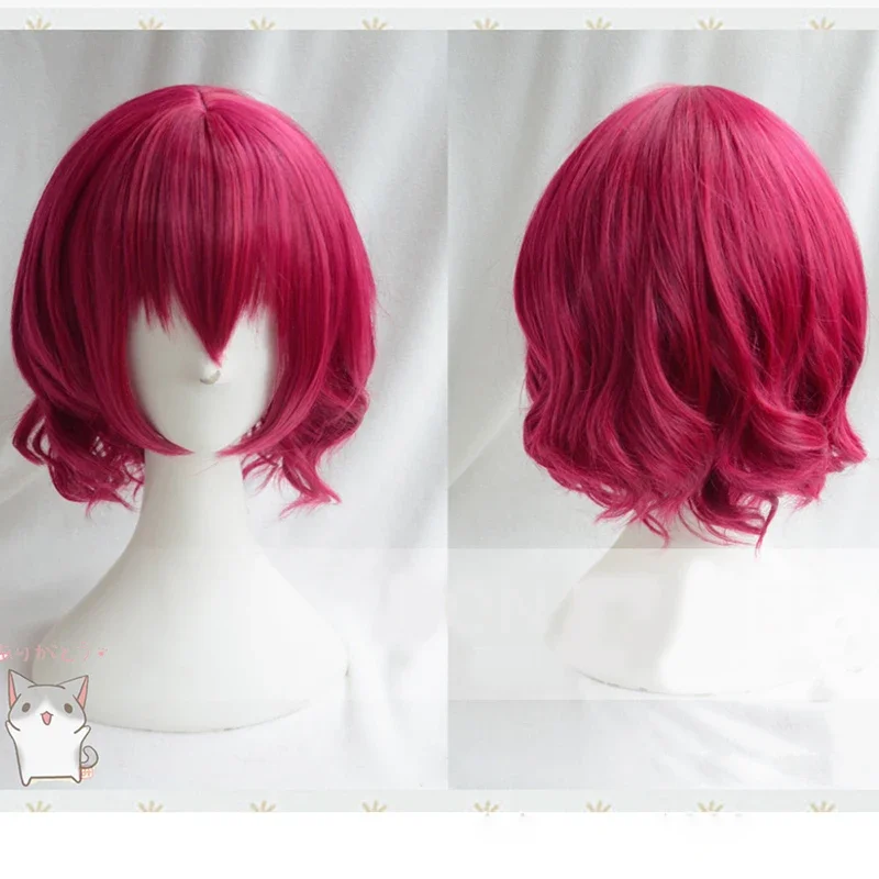 Morematch-Curto Rosa Vermelha Encaracolado Peruca Cosplay Costume, Cabelo Resistente ao Calor, Cap Peruca Livre, Akatsuki, Yona Yona, Yona